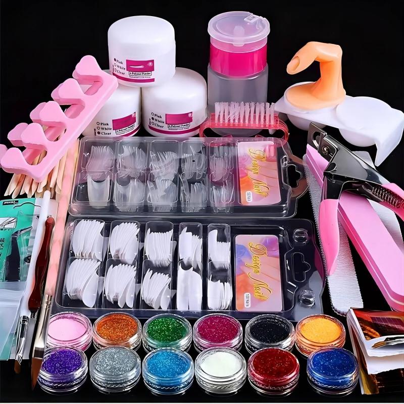 Professional Acrylic Nail Art Kit 12 Glitter Acrylic Powder Clear Pink Nails
