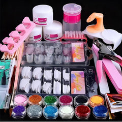 Professional Acrylic Nail Art Kit 12 Glitter Acrylic Powder Clear Pink Nails