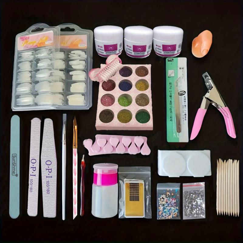 Professional Acrylic Nail Art Kit 12 Glitter Acrylic Powder Clear Pink Nails