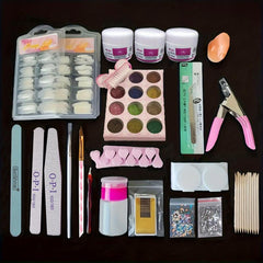 Professional Acrylic Nail Art Kit 12 Glitter Acrylic Powder Clear Pink Nails