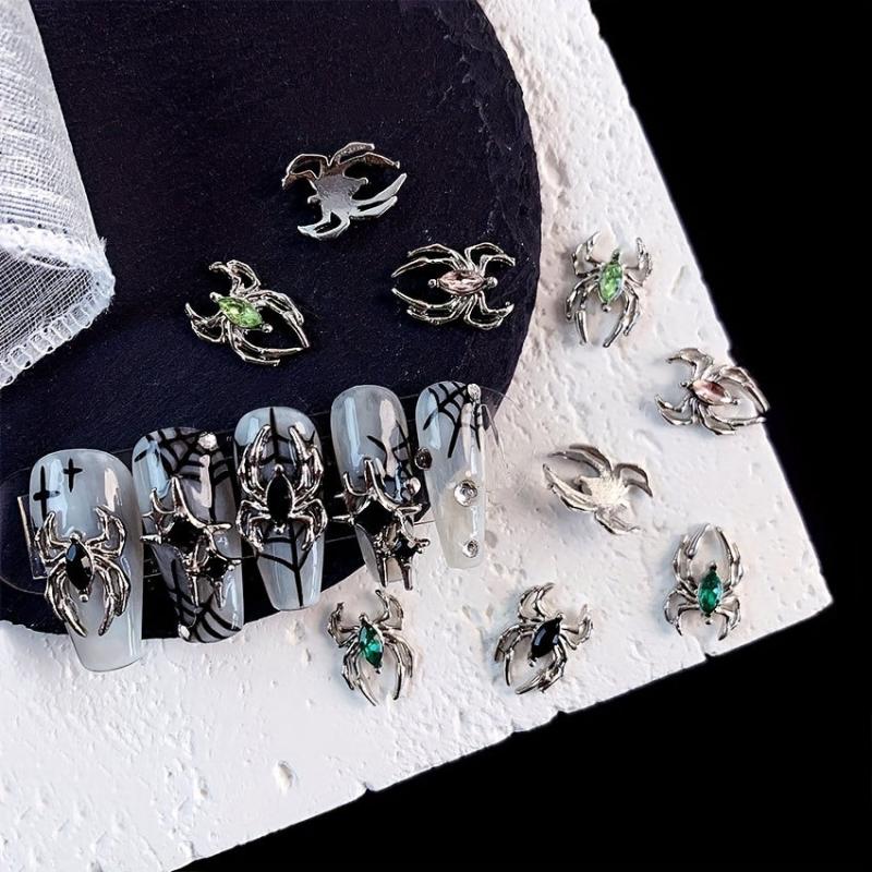 Spider Nail Art Charms with Rhinestones 3D Alloy Spider Nail Gem Accessory