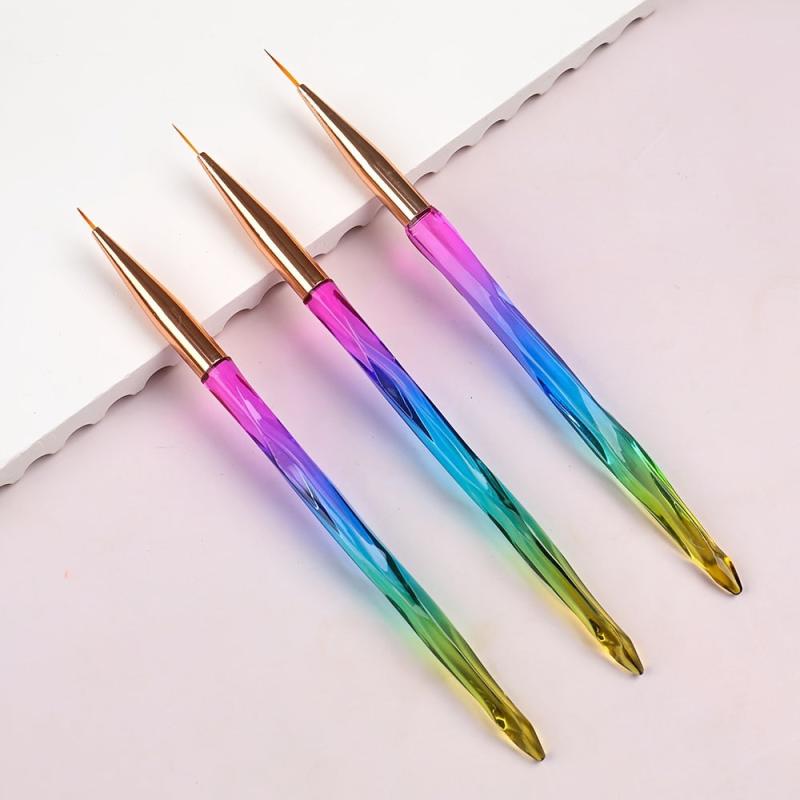 3Pcs Rainbow Striping Brush Set for Nail Art Fine Drawing Delicate Coloring