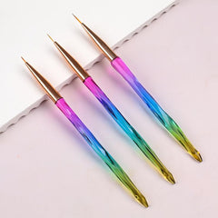 3Pcs Rainbow Striping Brush Set for Nail Art Fine Drawing Delicate Coloring