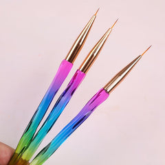 3Pcs Rainbow Striping Brush Set for Nail Art Fine Drawing Delicate Coloring