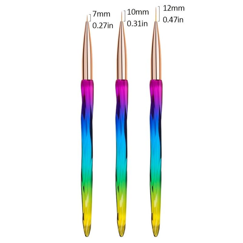 3Pcs Rainbow Striping Brush Set for Nail Art Fine Drawing Delicate Coloring