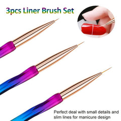 3Pcs Rainbow Striping Brush Set for Nail Art Fine Drawing Delicate Coloring