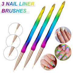 3Pcs Rainbow Striping Brush Set for Nail Art Fine Drawing Delicate Coloring