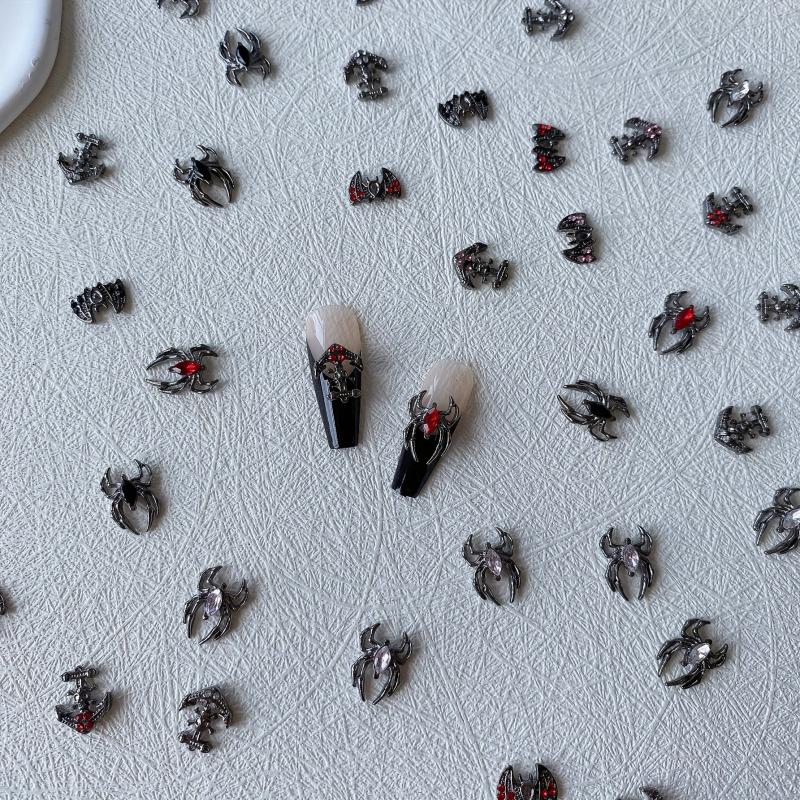 5pcs Halloween Spider Bat Nail Art Charms With Rhinestones