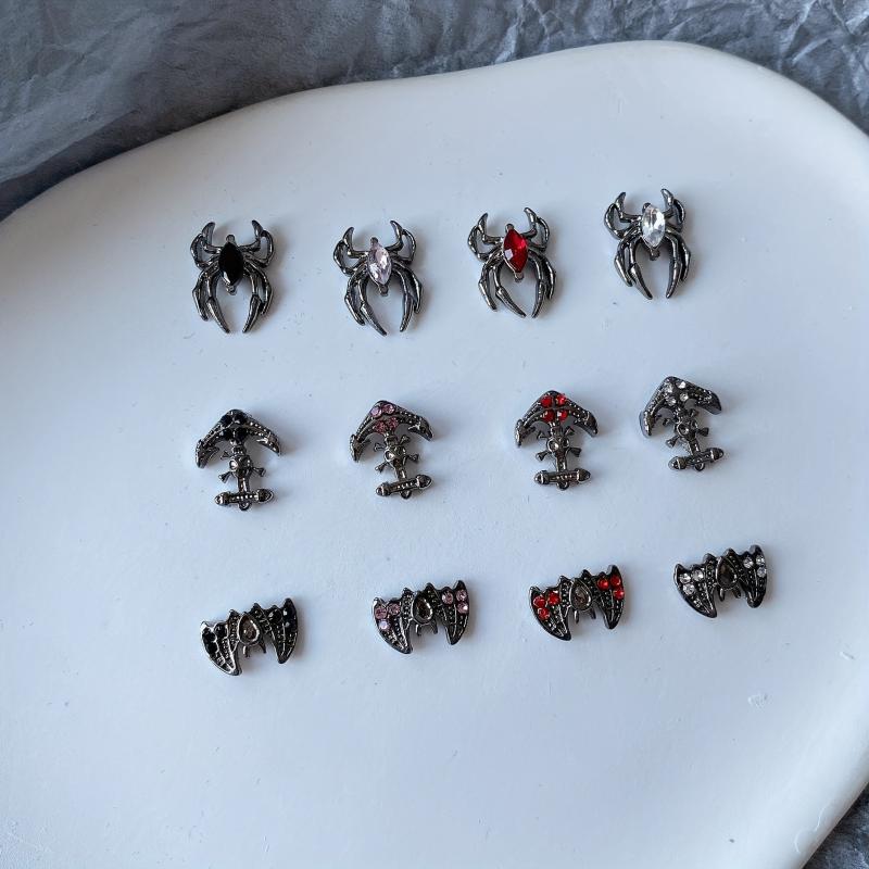 5pcs Halloween Spider Bat Nail Art Charms With Rhinestones