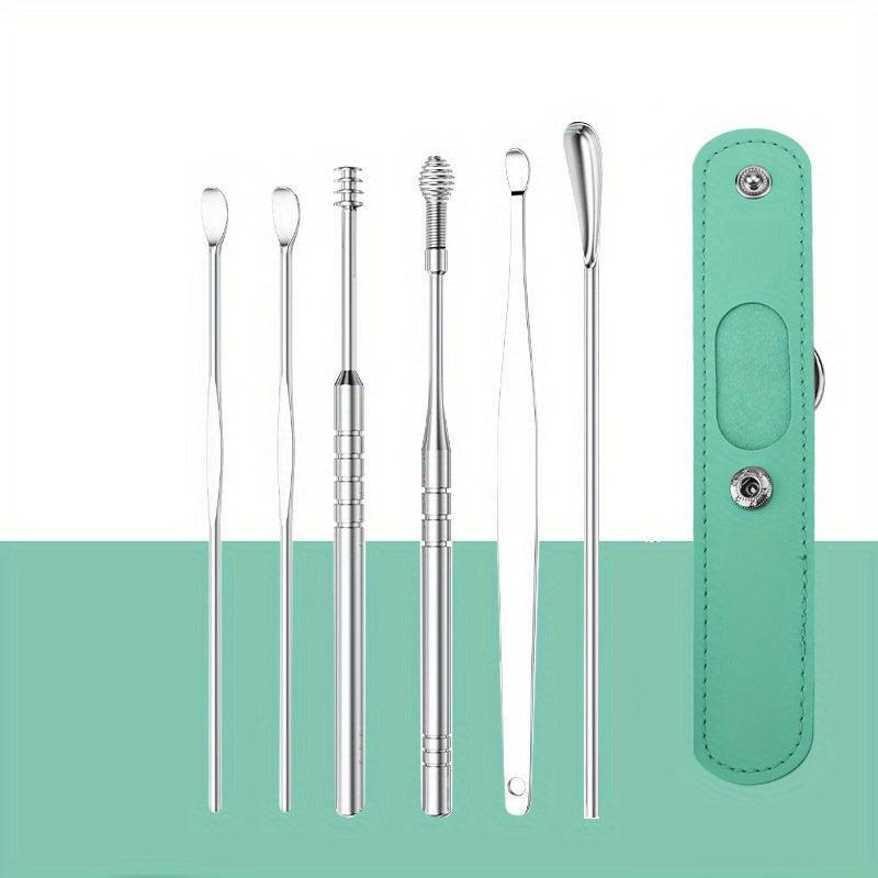 6 Pcs Spring Earwax Cleaner Tool Set Stainless Steel Ear Picks