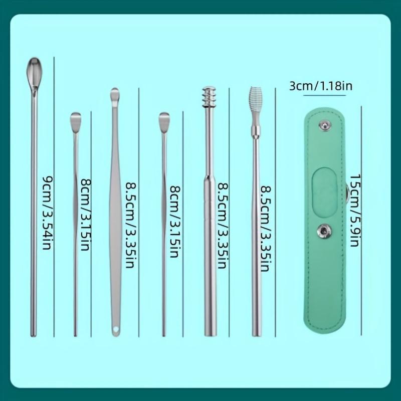 6 Pcs Spring Earwax Cleaner Tool Set Stainless Steel Ear Picks