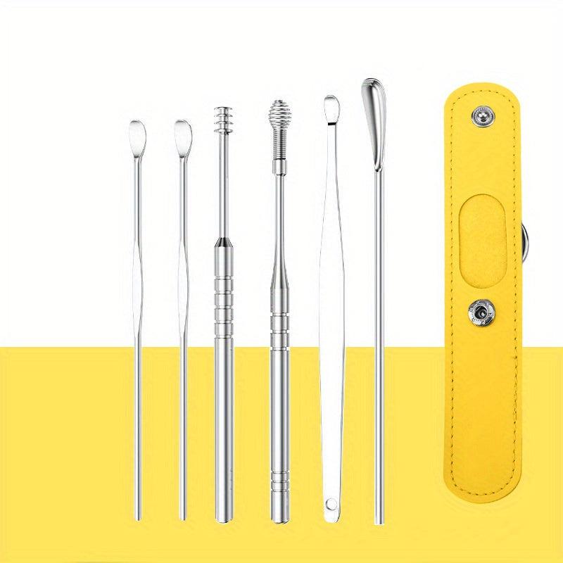 6 Pcs Spring Earwax Cleaner Tool Set Stainless Steel Ear Picks