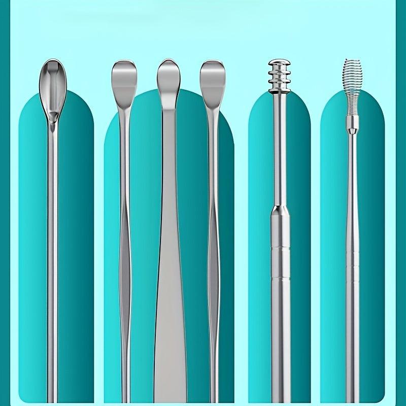 6 Pcs Spring Earwax Cleaner Tool Set Stainless Steel Ear Picks