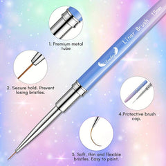5Pcs Liner Nail Art Brushes Neon Handles Mix Size Liner Nail Brushes Kit
