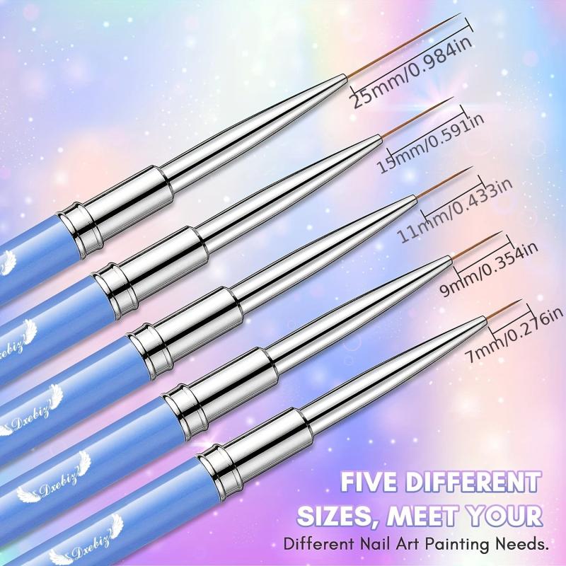 5Pcs Liner Nail Art Brushes Neon Handles Mix Size Liner Nail Brushes Kit