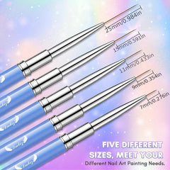 5Pcs Liner Nail Art Brushes Neon Handles Mix Size Liner Nail Brushes Kit
