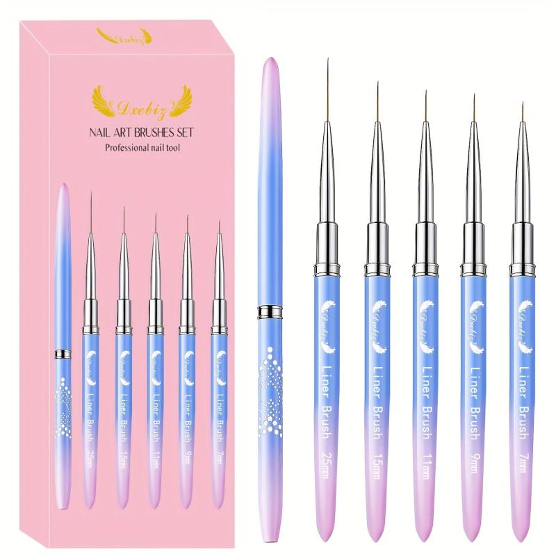 5Pcs Liner Nail Art Brushes Neon Handles Mix Size Liner Nail Brushes Kit
