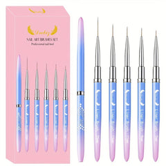 5Pcs Liner Nail Art Brushes Neon Handles Mix Size Liner Nail Brushes Kit