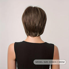 Short Brown Pixie Cut Hair Wig Straight Layered Hair Wigs With Bangs Synthetic