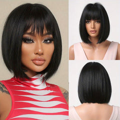 Short Brown Bob Wig with Bangs