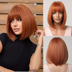Short Brown Bob Wig with Bangs
