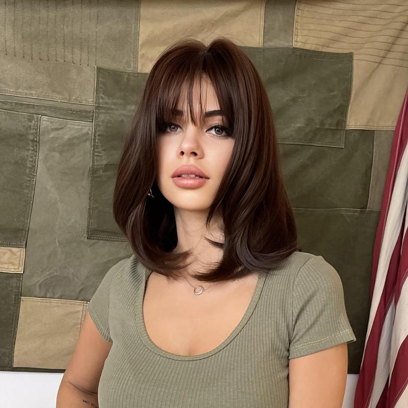Short Brown Bob Wig with Bangs