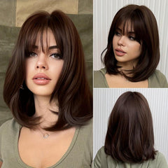 Short Brown Bob Wig with Bangs