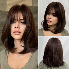 Short Brown Bob Wig with Bangs