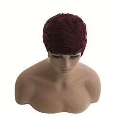 Burgundy Short Pixie Cut Human Hair Wig Glueless Straight Wig for Women