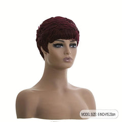 Burgundy Short Pixie Cut Human Hair Wig Glueless Straight Wig for Women