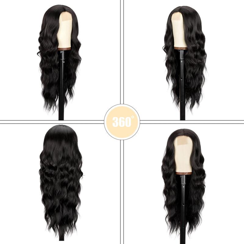 Long Wavy Curly Wig Middle Part Natural Looking Synthetic Heat Resistant