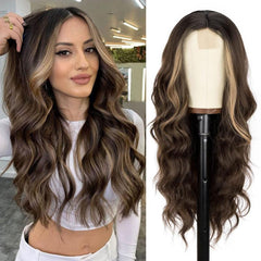 Long Wavy Curly Wig Middle Part Natural Looking Synthetic Heat Resistant