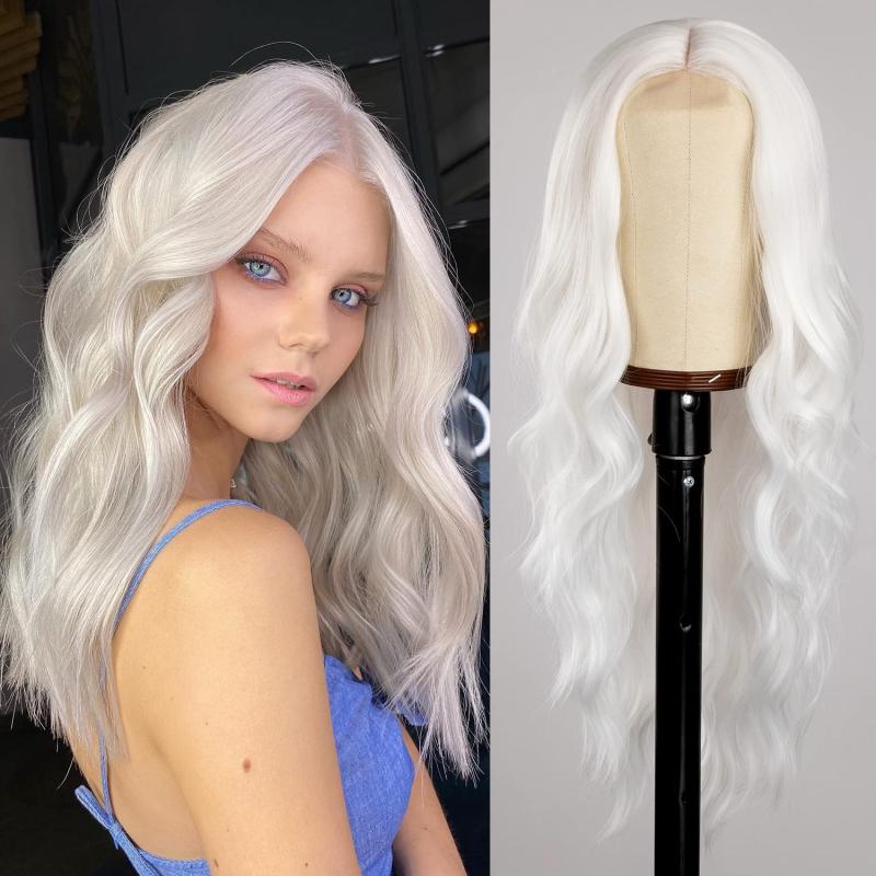 Long Wavy Curly Wig Middle Part Natural Looking Synthetic Heat Resistant