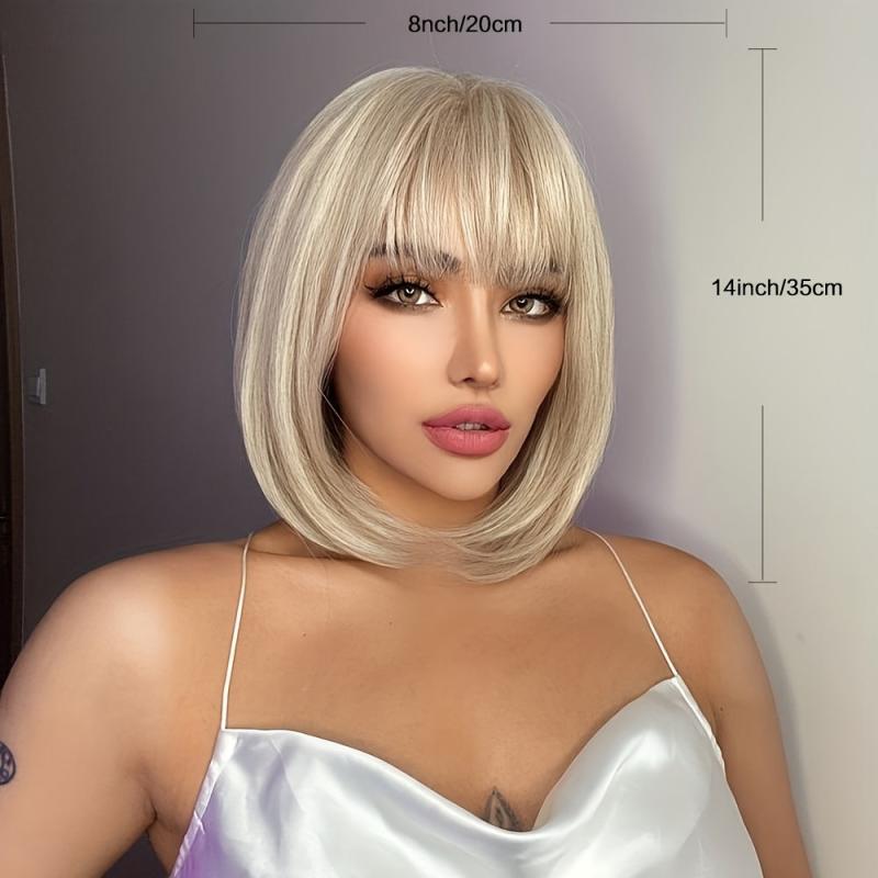 Short Straight Bob Wigs With Bangs Natural Synthetic Fiber Hair Replacement Wigs