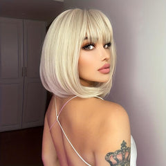 Short Straight Bob Wigs With Bangs Natural Synthetic Fiber Hair Replacement Wigs