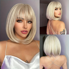 Short Straight Bob Wigs With Bangs Natural Synthetic Fiber Hair Replacement Wigs