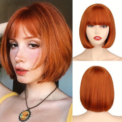 Short Straight Bob Wigs With Bangs Natural Synthetic Fiber Hair Replacement Wigs