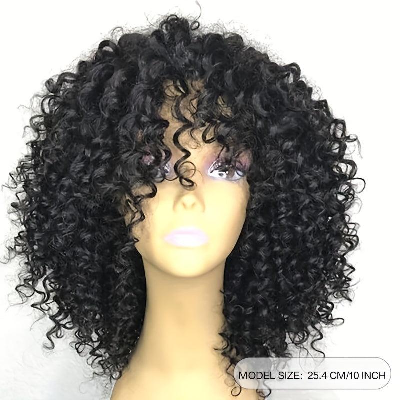 Short Kinky Curly Wig With Bangs For Women