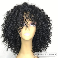 Short Kinky Curly Wig With Bangs For Women