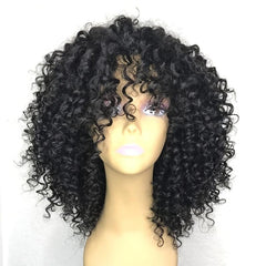 Short Kinky Curly Wig With Bangs For Women