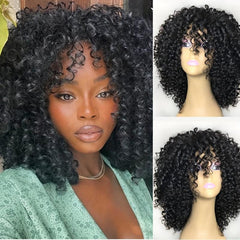 Short Kinky Curly Wig With Bangs For Women