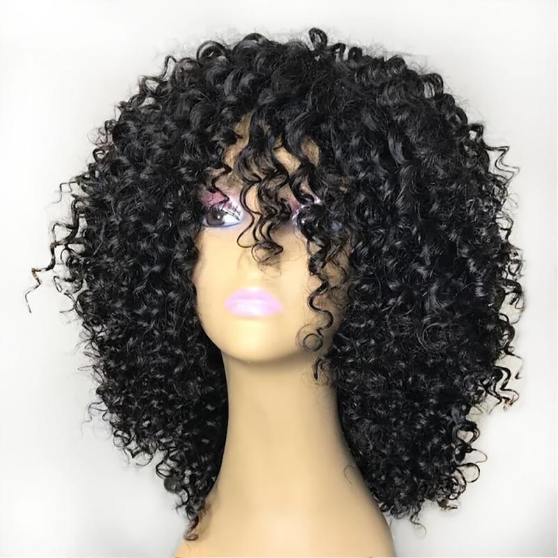 Short Kinky Curly Wig With Bangs For Women