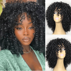 Short Kinky Curly Wig With Bangs For Women