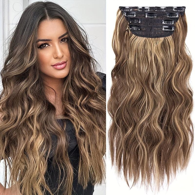 Long Wavy Hair Pieces Synthetic Clip In Extensions For Daily Use