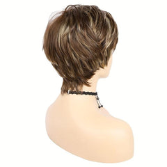 10 16 Cm Brown Mixed Blonde Wavy Hair Wigs Short Pixie Cut Synthetic Fiber