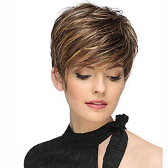 10 16 Cm Brown Mixed Blonde Wavy Hair Wigs Short Pixie Cut Synthetic Fiber