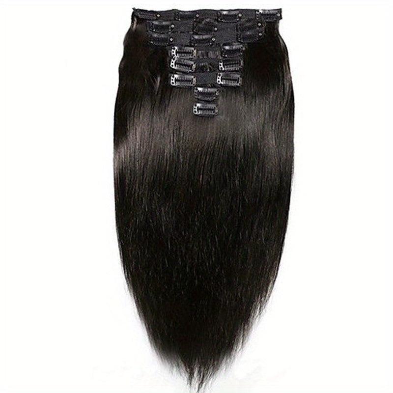 8pcs Straight Clip In Human Hair Extensions Natural Double Wefts 20-32-66-04cm
