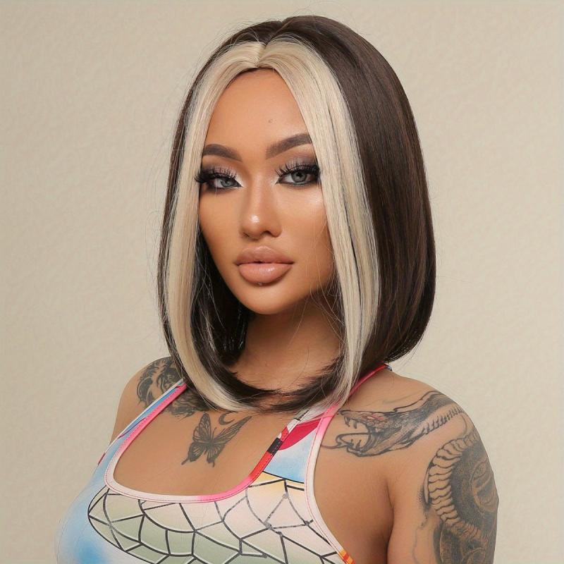 Ombre Bob Wig Middle Part Synthetic Hair for Cosplay and Parties