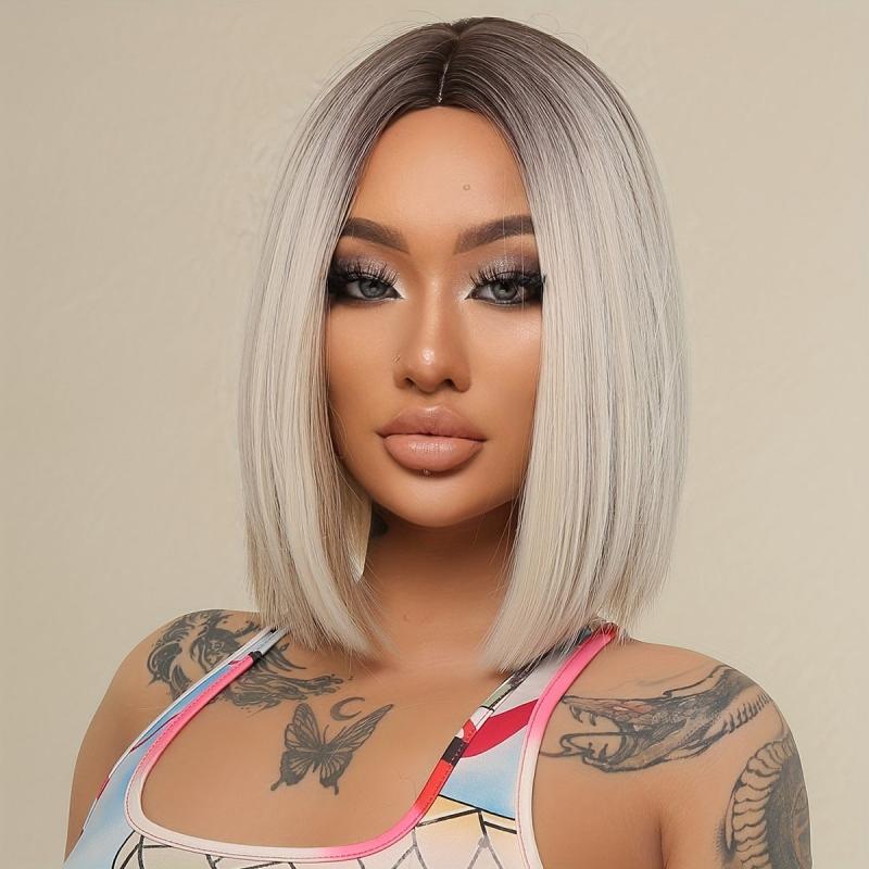 Ombre Bob Wig Middle Part Synthetic Hair for Cosplay and Parties