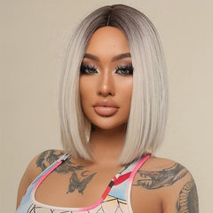Ombre Bob Wig Middle Part Synthetic Hair for Cosplay and Parties